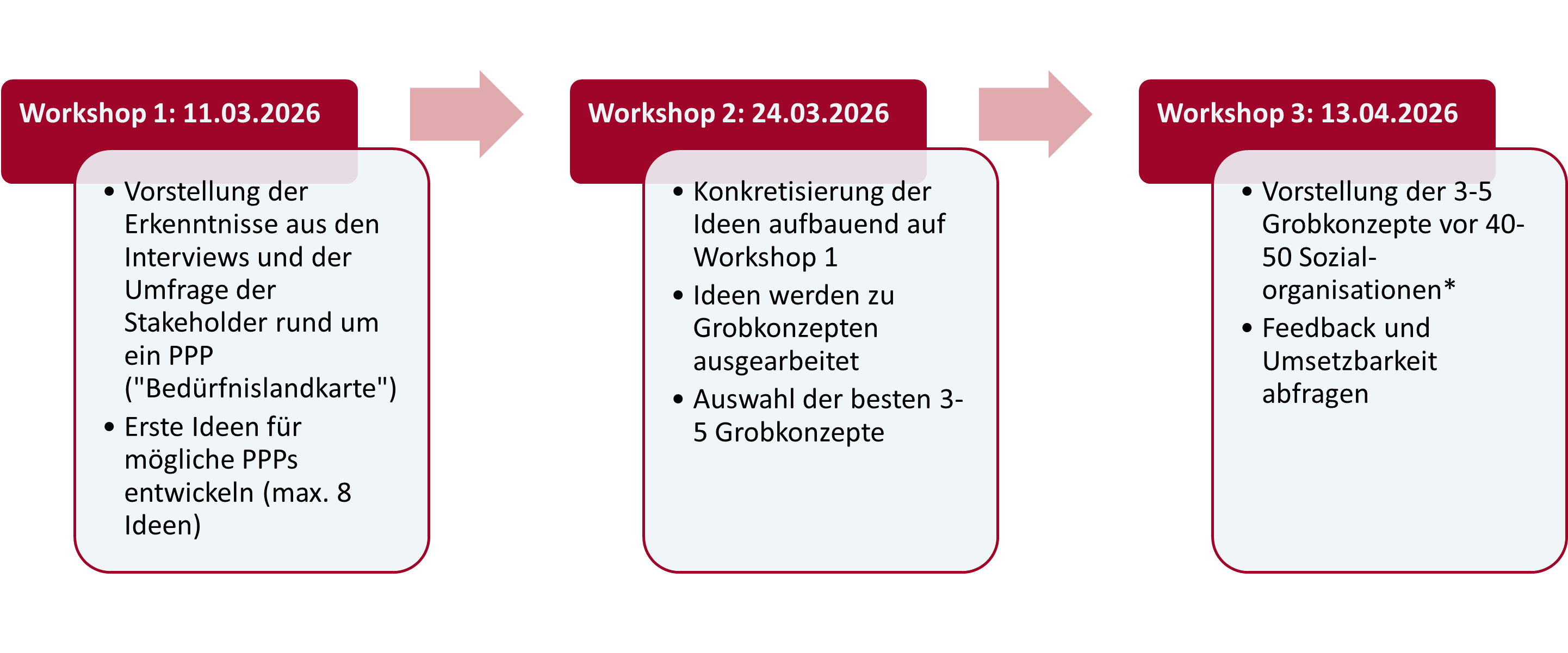 Die Abbildung zeigt die einzelnen Workshops und deren Ziele