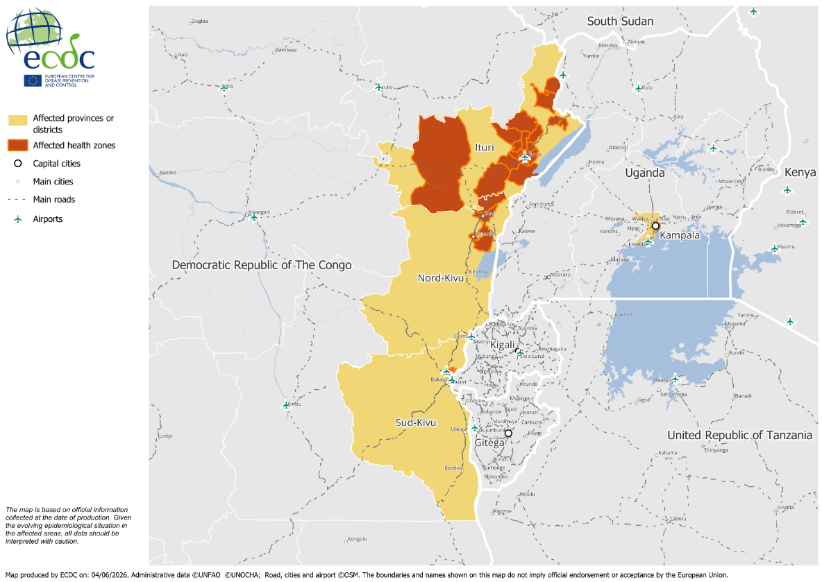 Ebola: Karte betroffener Gebiete DR Kongo / Uganda