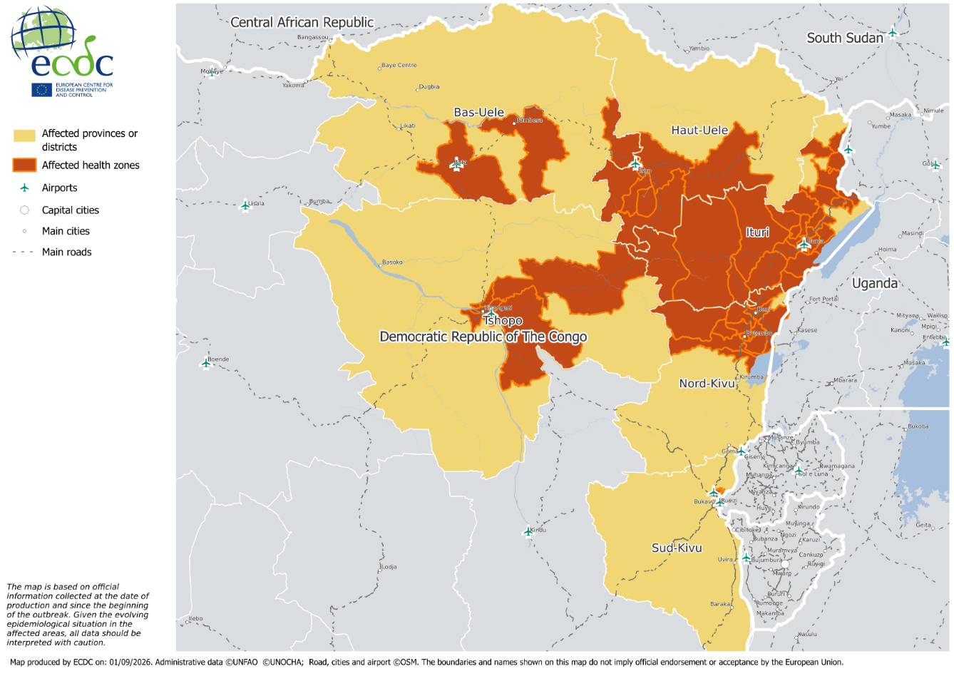 Ebola: Karte betroffener Gebiete DR Kongo / Uganda