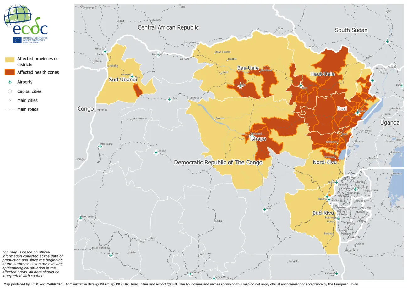 Ebola: Karte betroffener Gebiete DR Kongo / Uganda