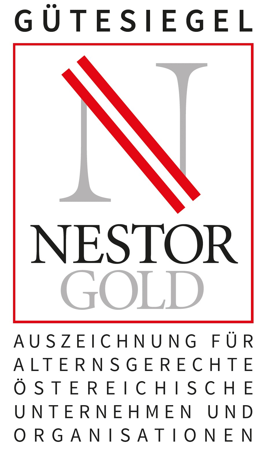 Das NestorGold Logo mit einem großen stilisierten 